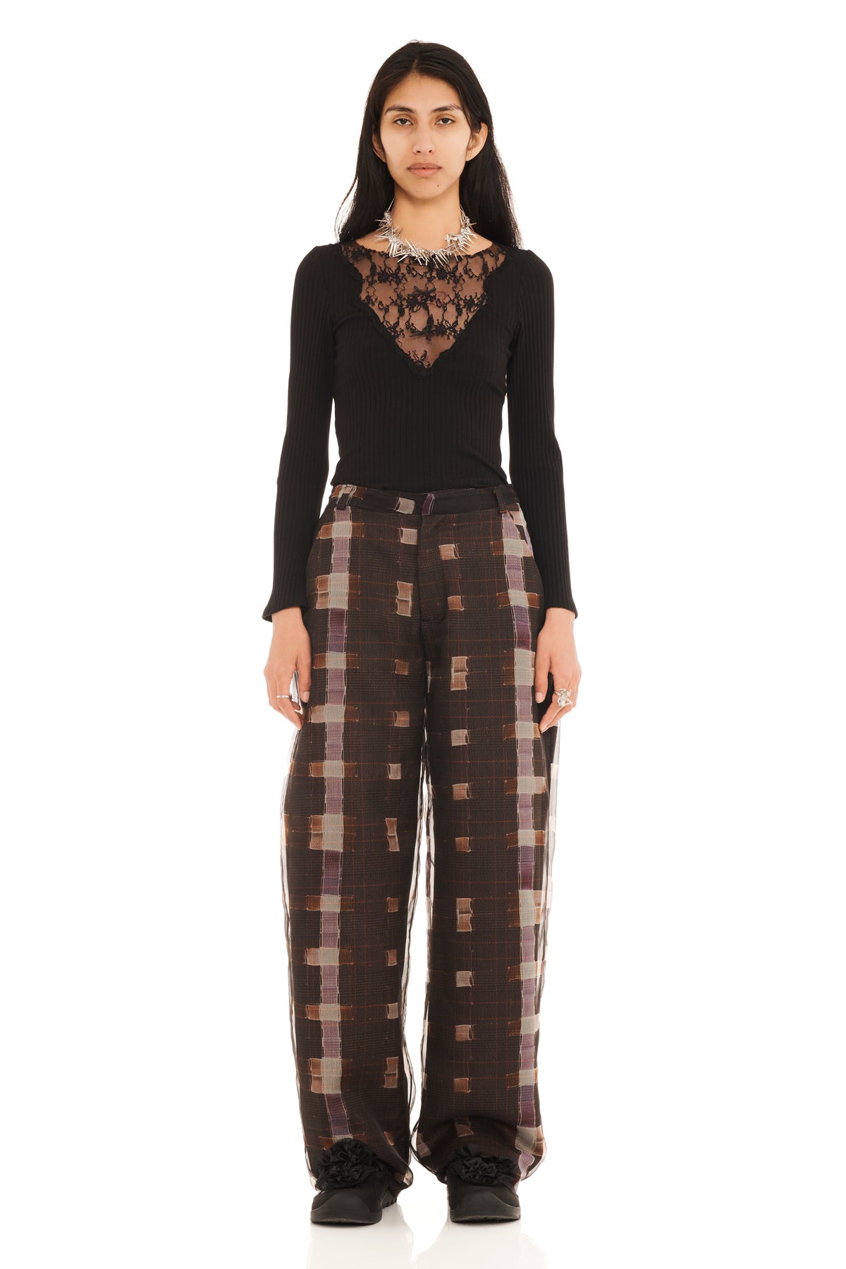 CHOCOLATE PAINTED AMBER PLAID PANSY TROUSER