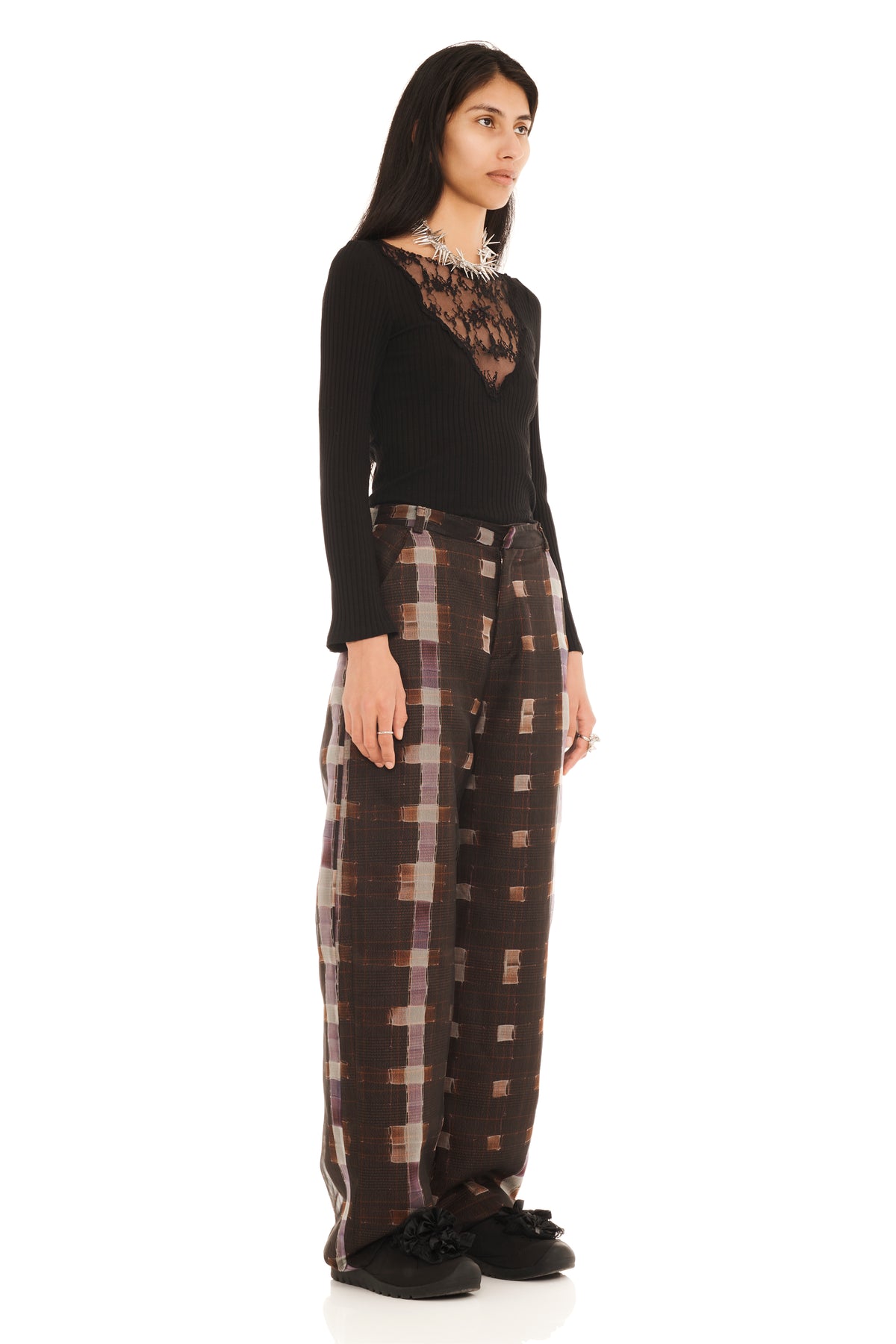 CHOCOLATE PAINTED AMBER PLAID PANSY TROUSER