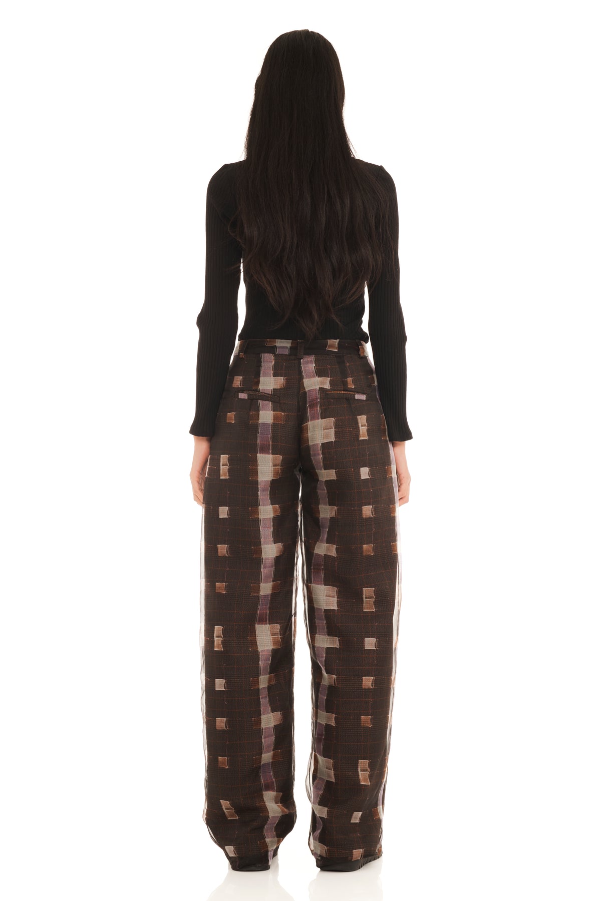 CHOCOLATE PAINTED AMBER PLAID PANSY TROUSER