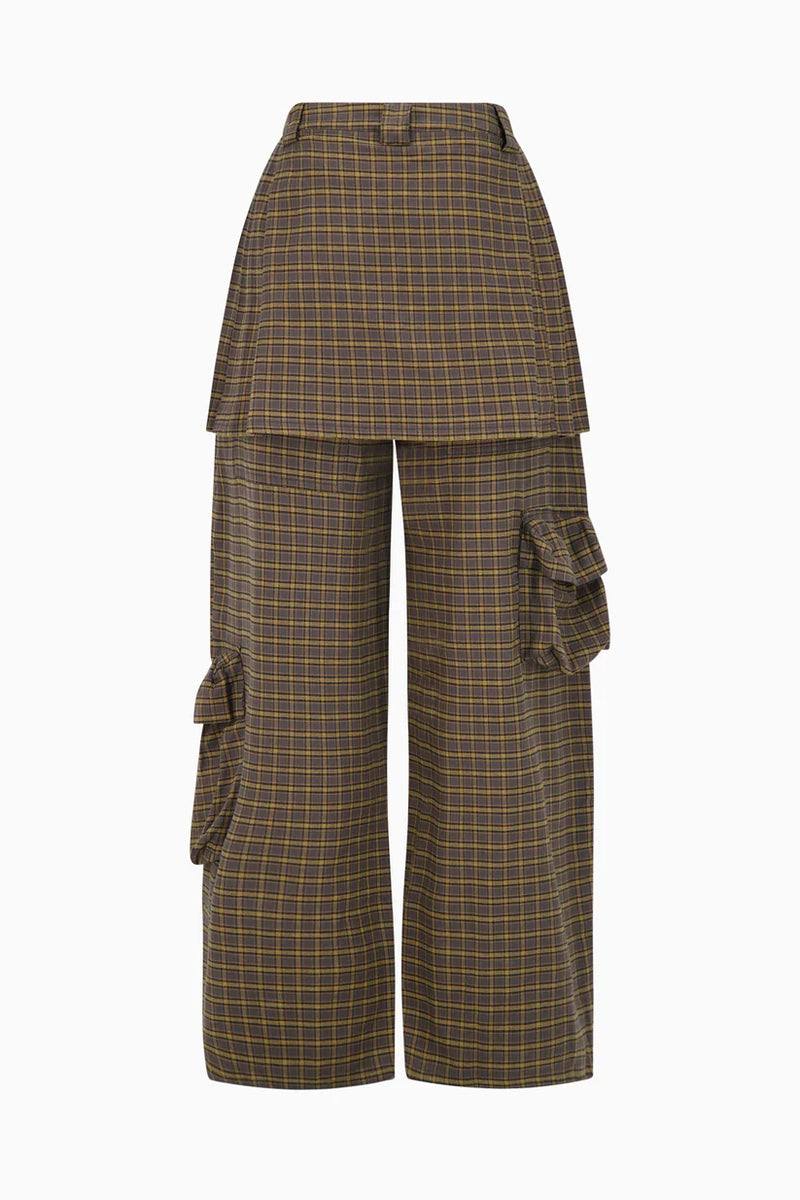 CHARCOAL PLAID LAWN SKIRT CARGO PANT