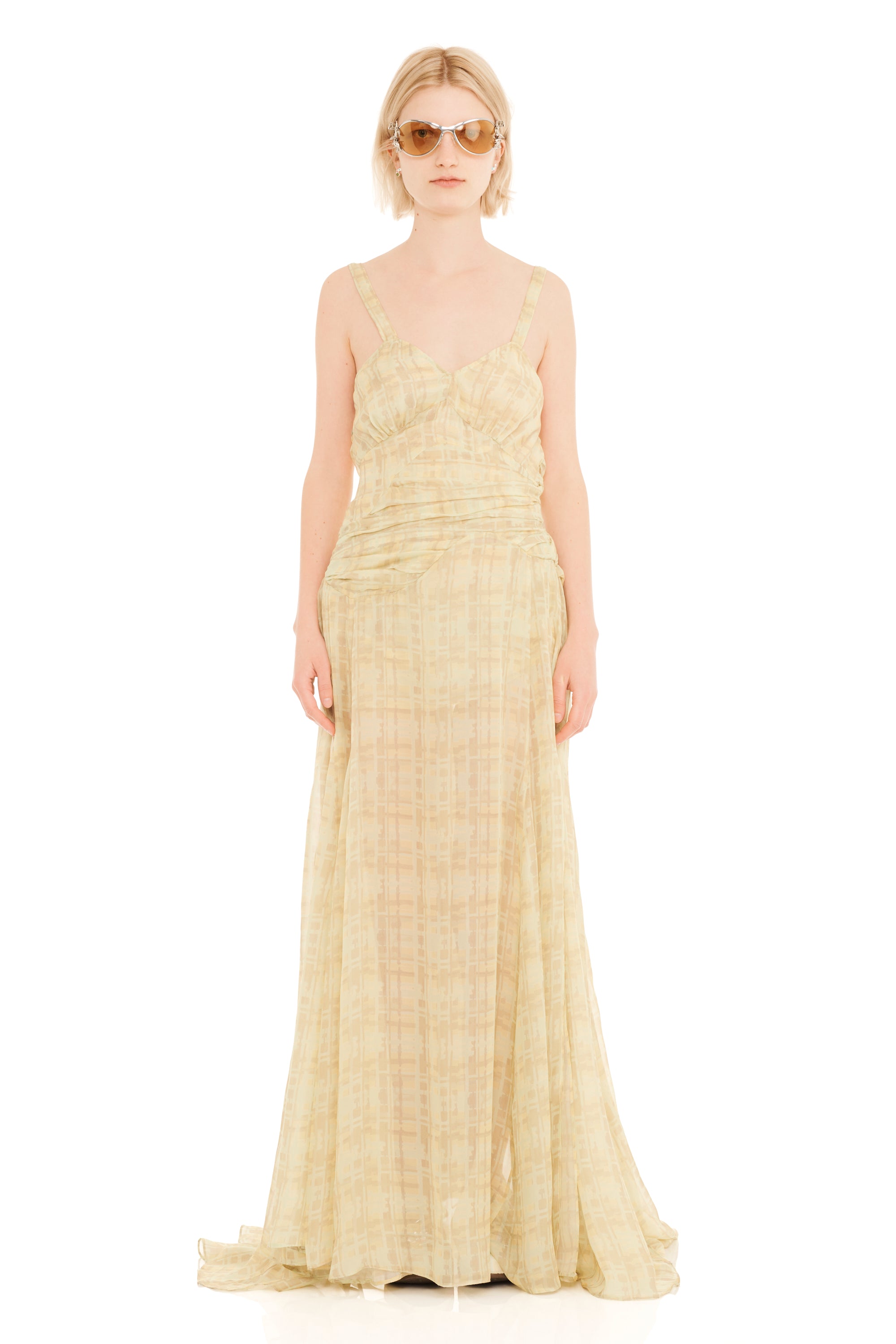 BUTTER PLAID PLUME GOWN