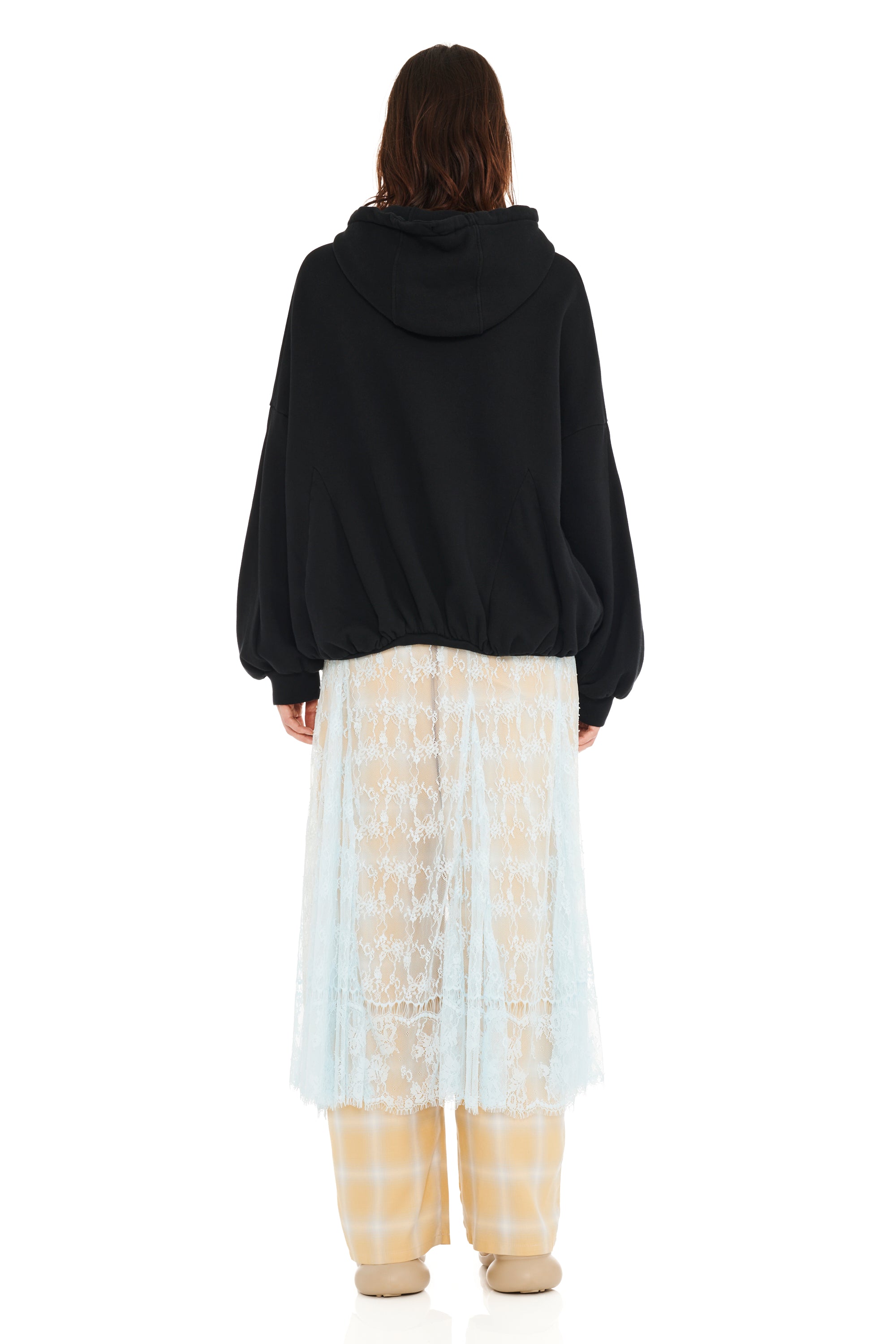 BLACK RHINESTONE GATHERED HOODIE