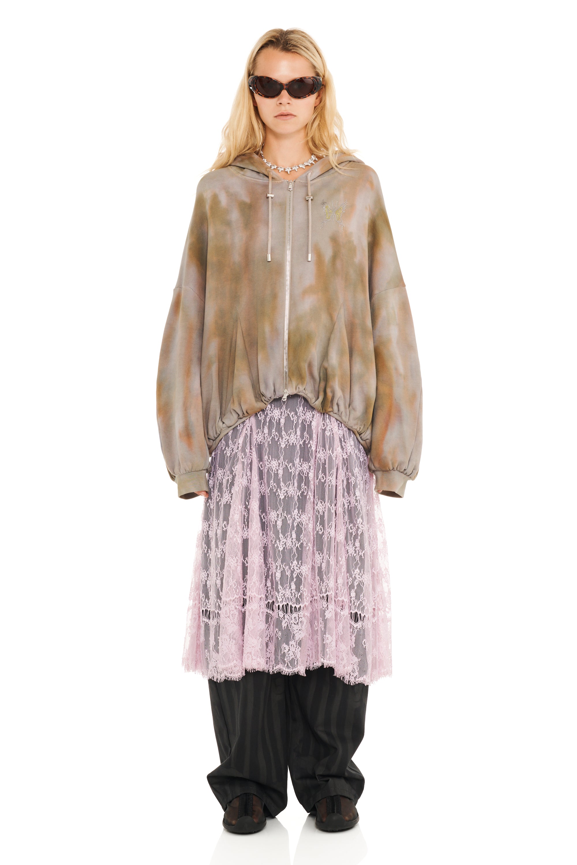 REISHI AURORA GATHERED ZIP UP HOODIE