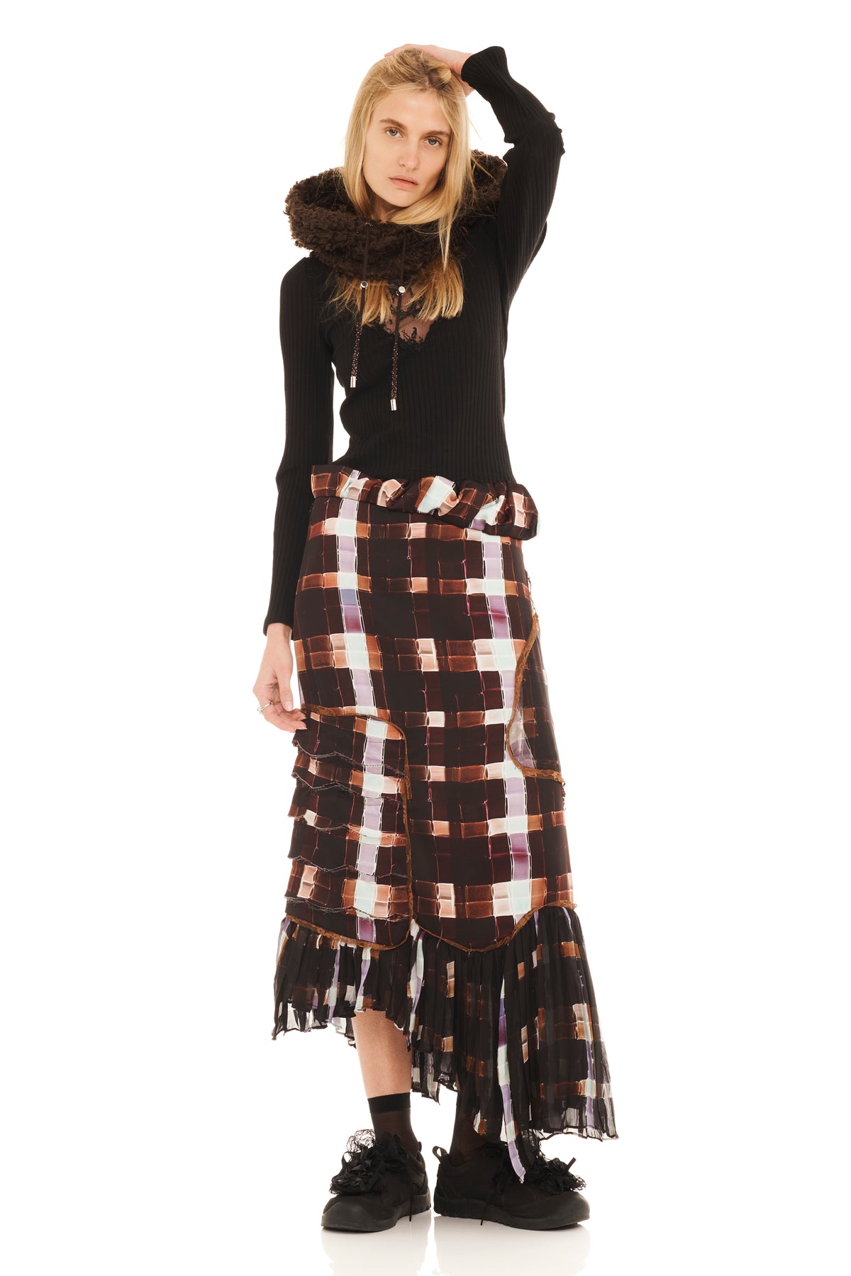 CHOCOLATE PAINTED PLAID LILY SKIRT