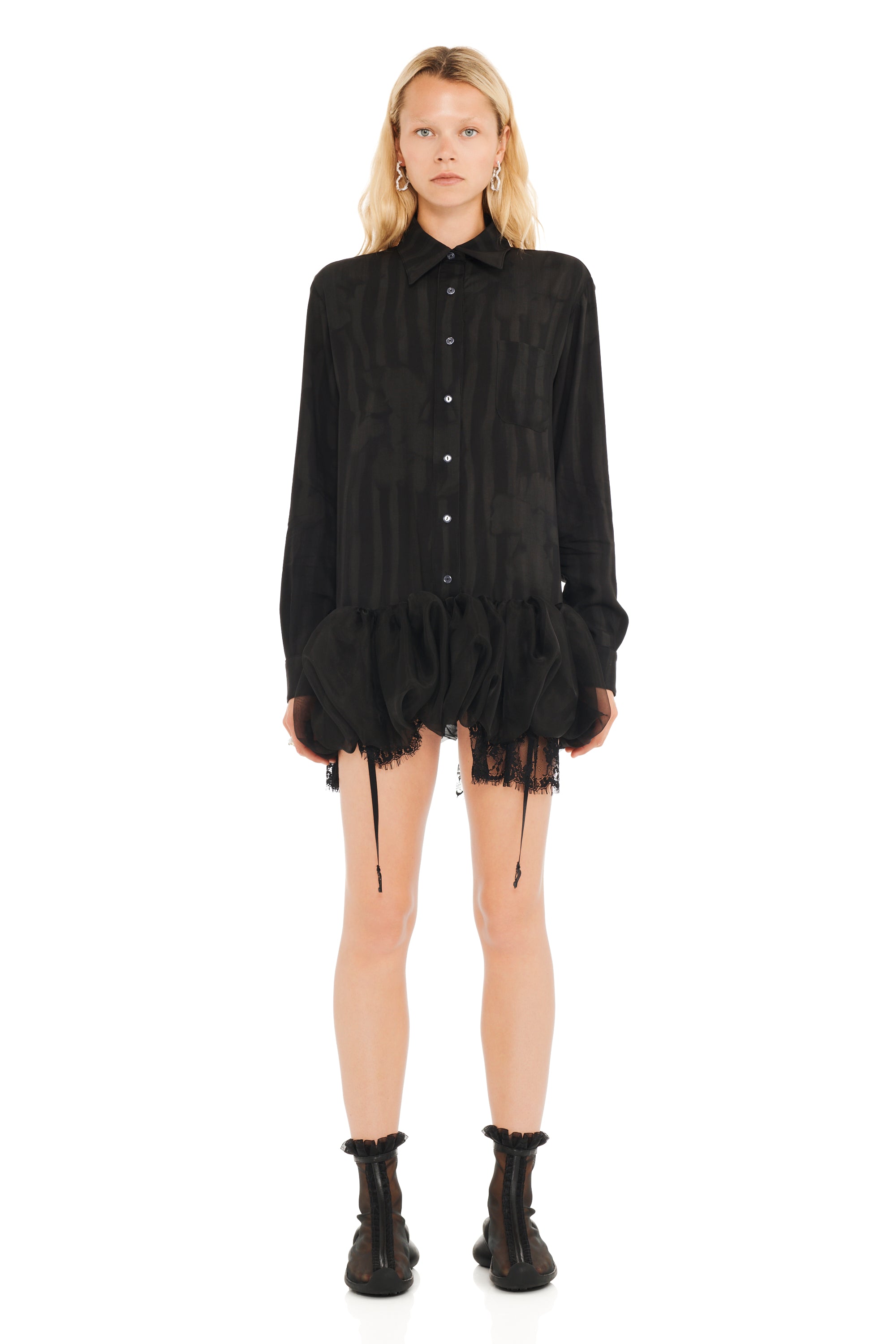 BLACK WAVY FLOWER STRIPE VALERIAN DRESS