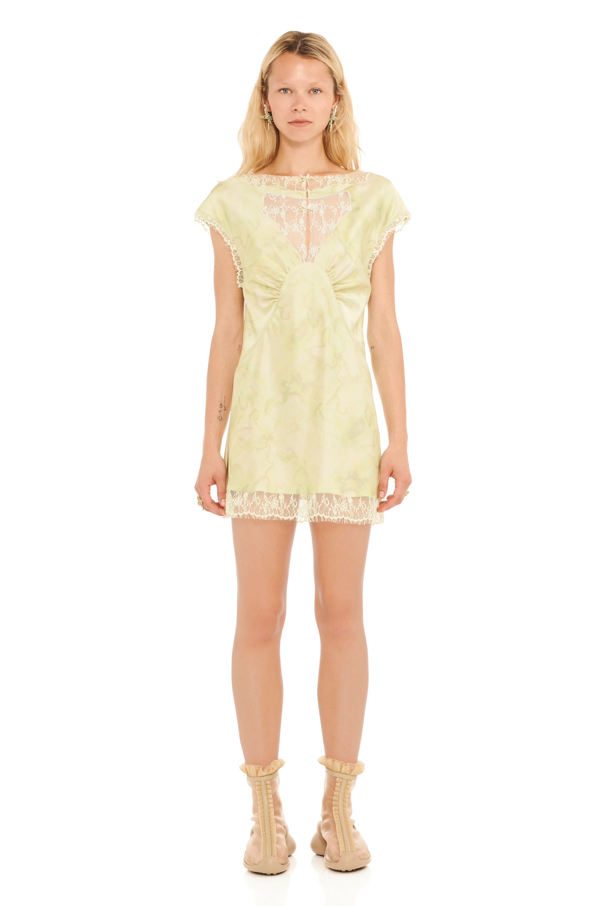 SAGE FLORAL SCRIBBLE WATERLILY MINI DRESS