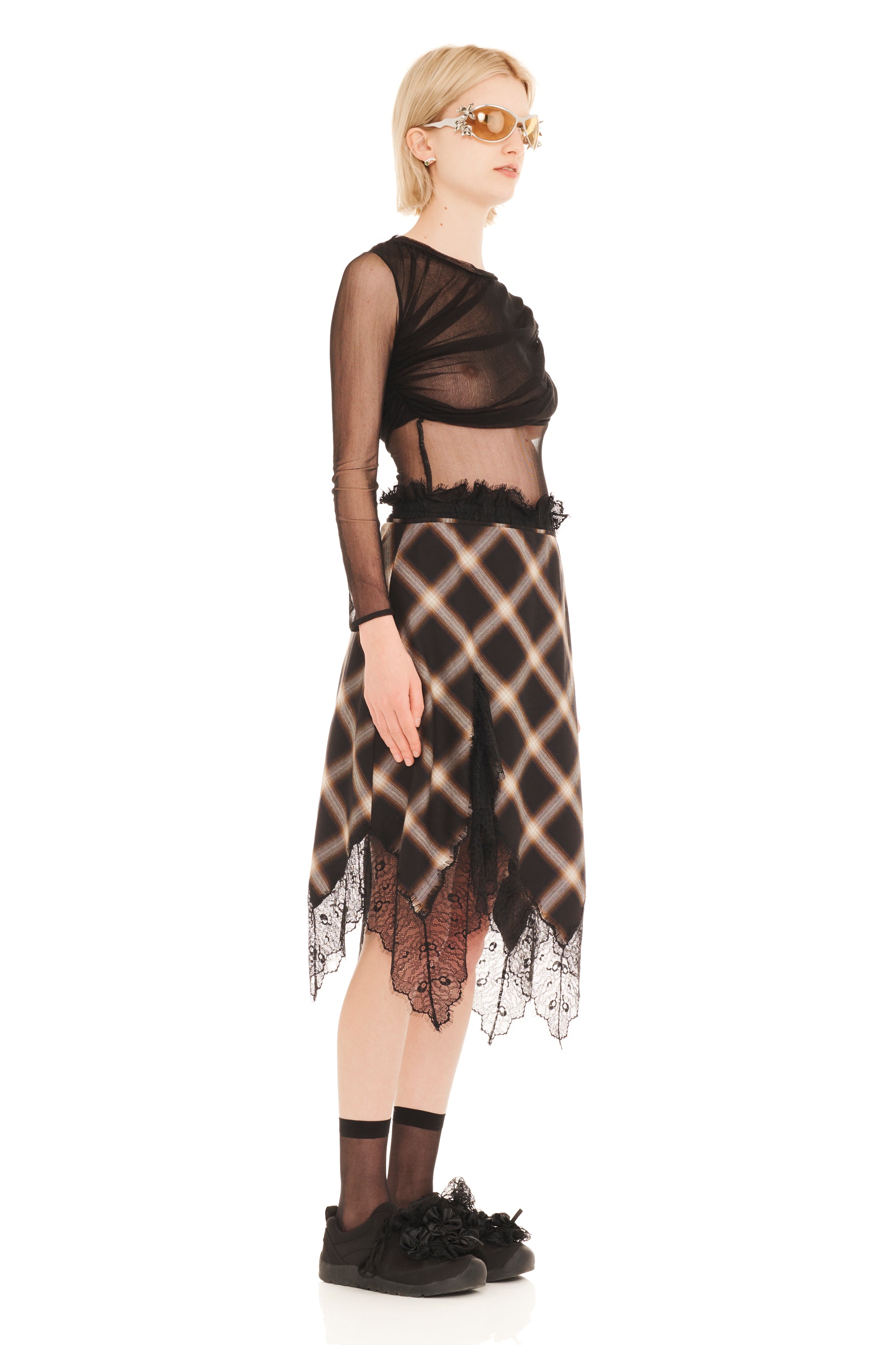 BLACK PLAID WATERLILY SKIRT