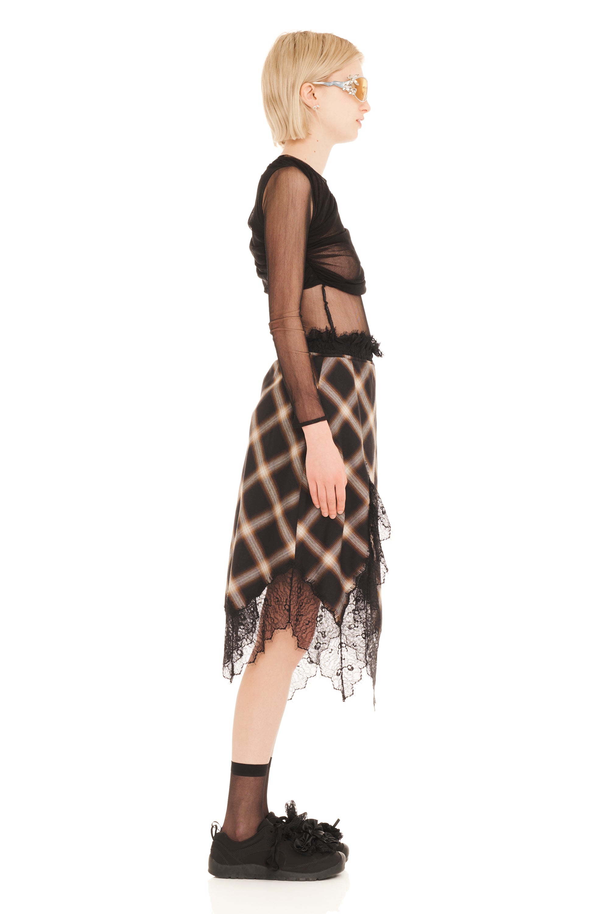 BLACK PLAID WATERLILY SKIRT