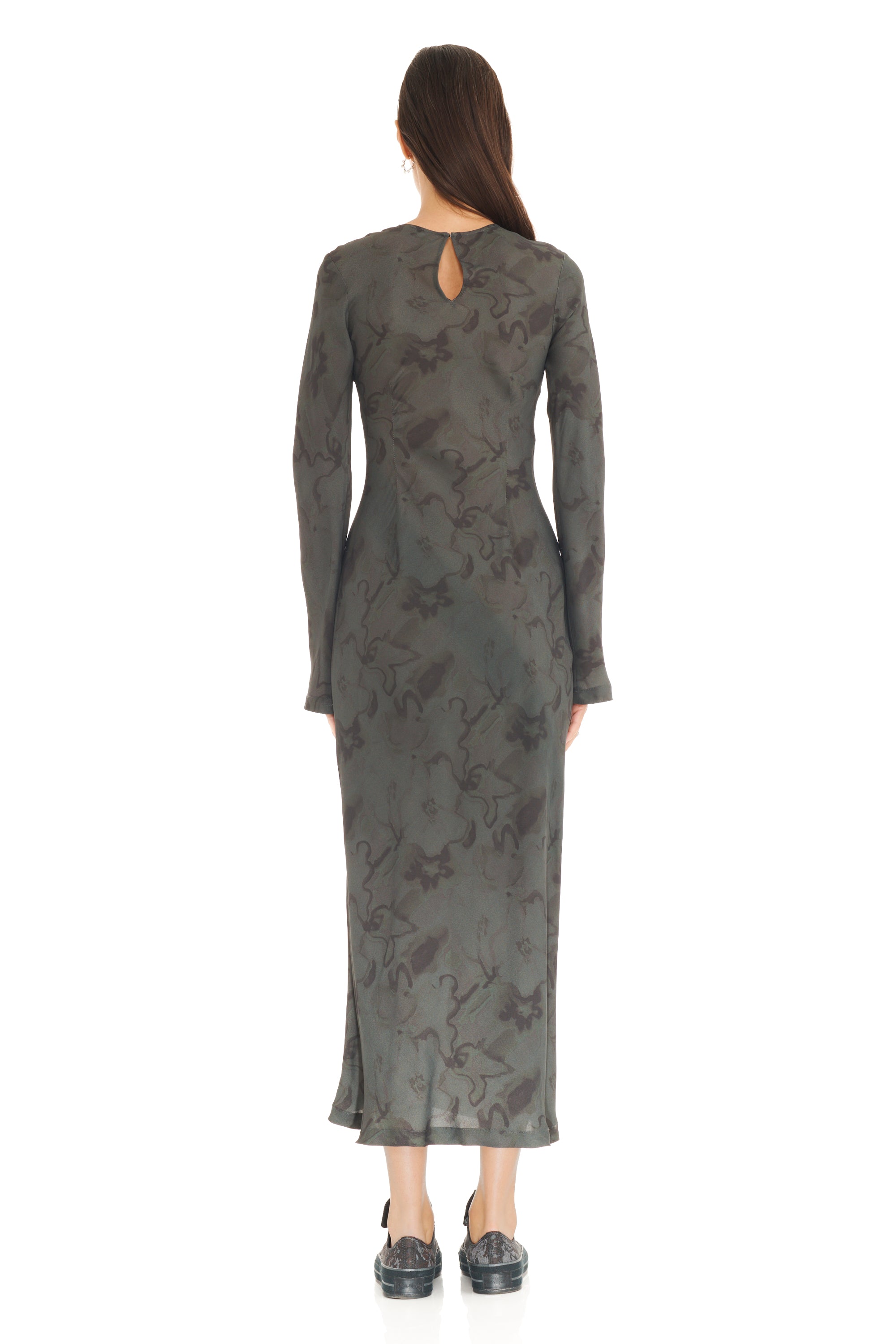 BLACK WATERCOLOR FLORAL YURI DRESS