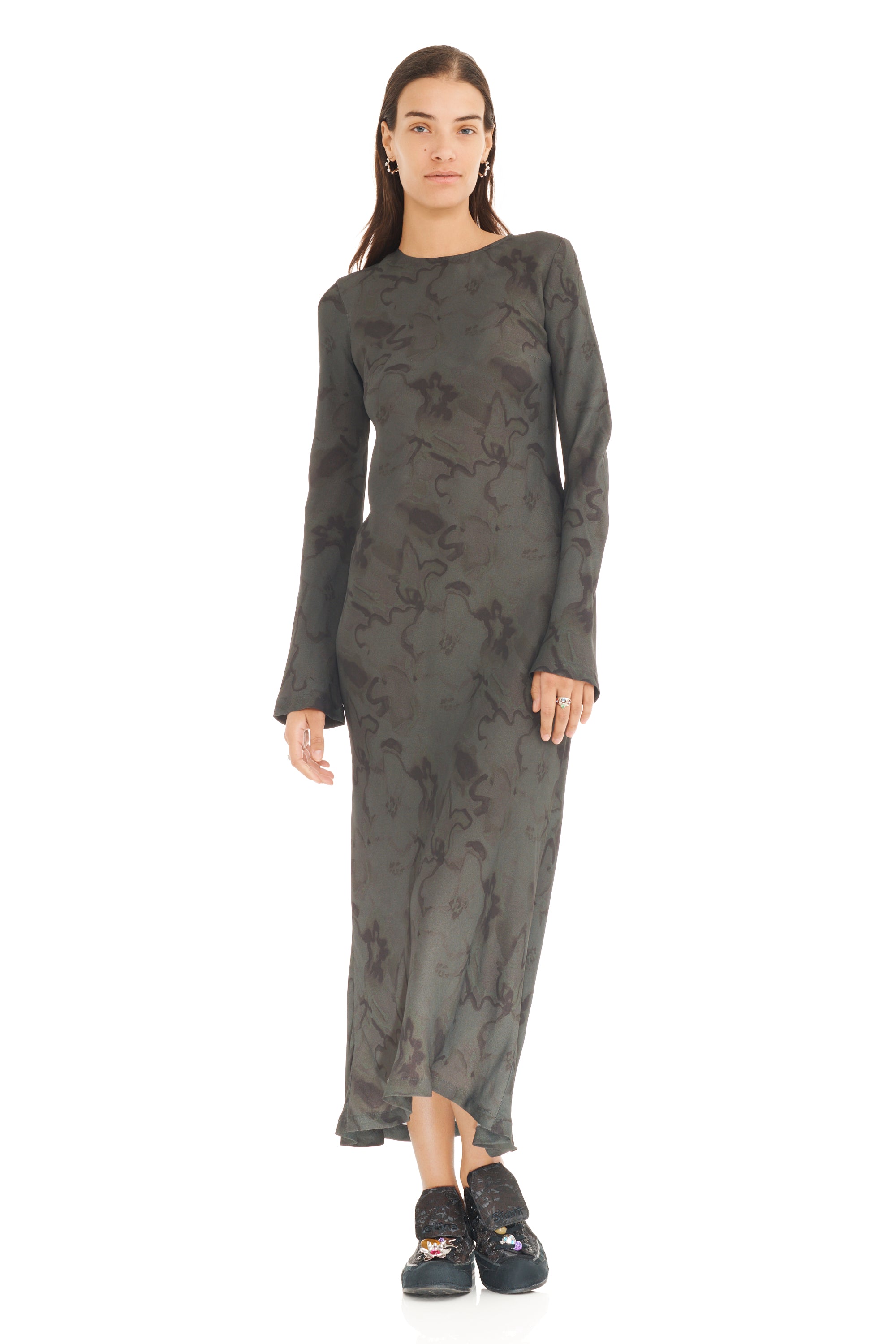 BLACK WATERCOLOR FLORAL YURI DRESS