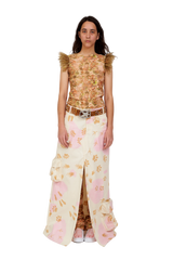 BROWN FLORAL FEATHER DACHI TOP