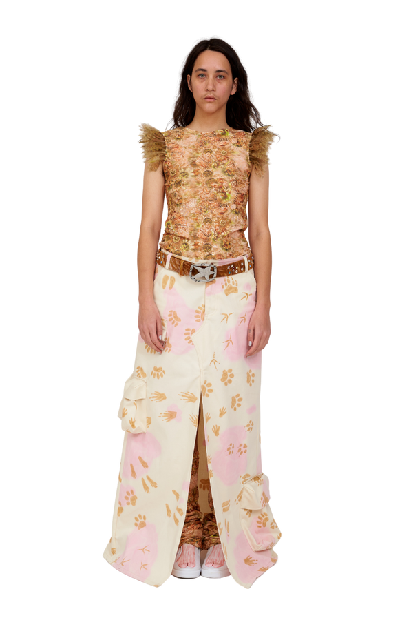BROWN FLORAL FEATHER DACHI TOP