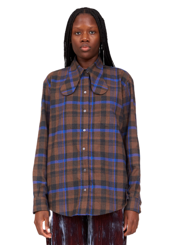 BROWN PLAID BUNNY BUTTON UP