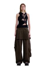 CHARCOAL PLAID LAWN SKIRT CARGO PANT