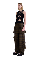 CHARCOAL PLAID LAWN SKIRT CARGO PANT