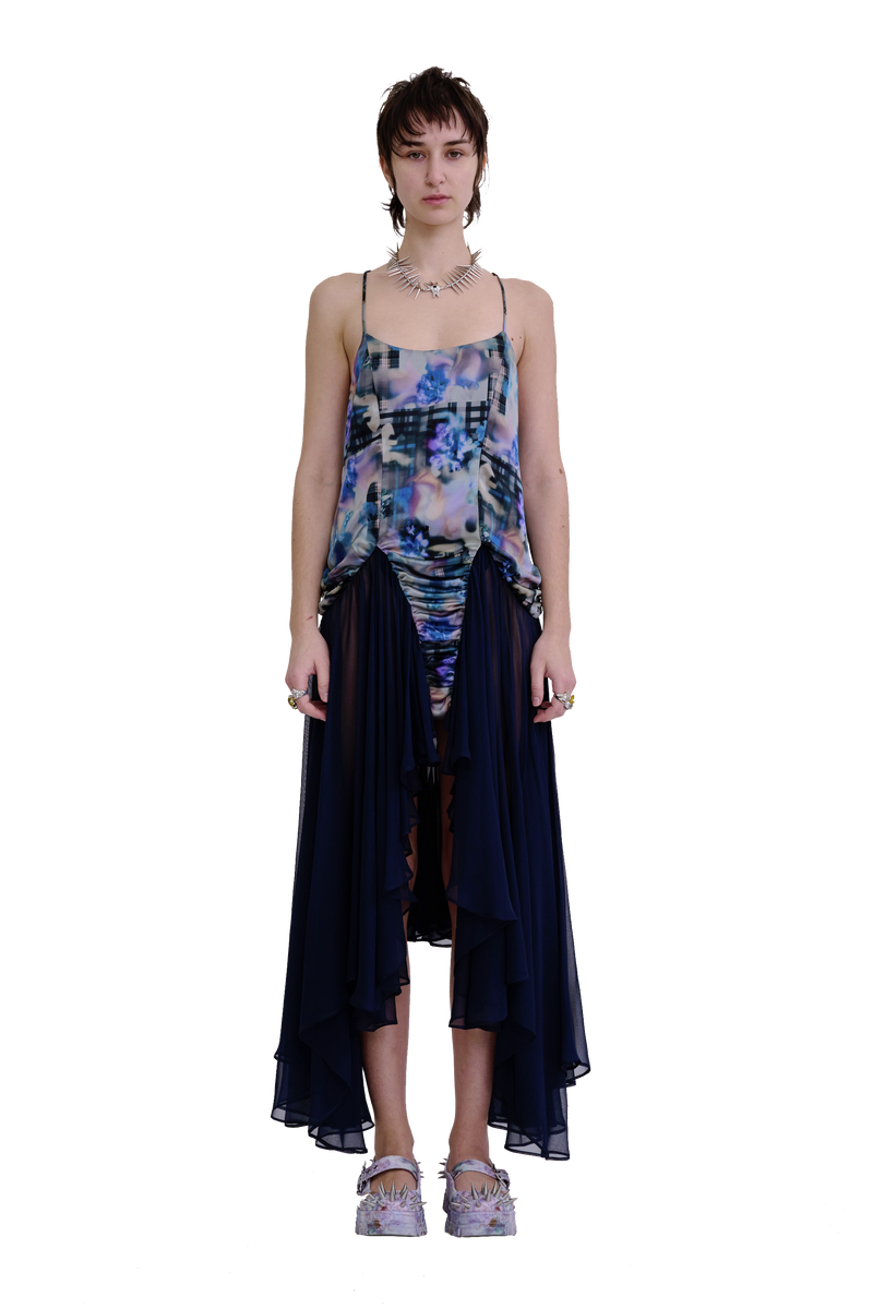 NAVY GARDEN BLUR MAGNOLIA DRESS