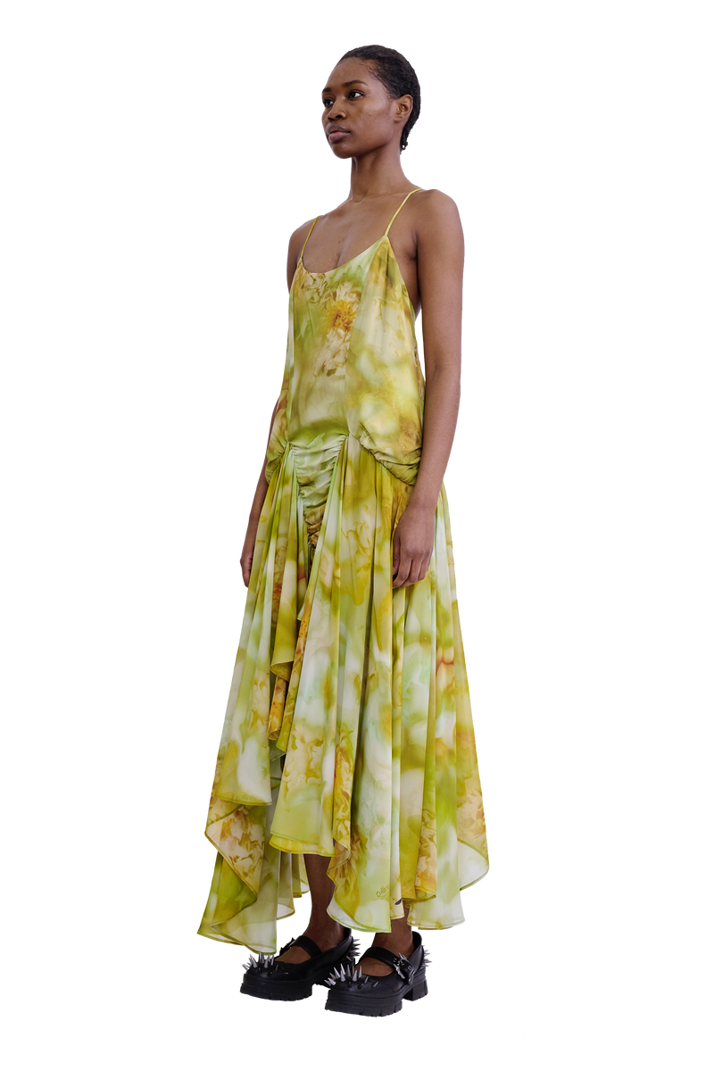 SAGE MOLTEN FLORAL MAGNOLIA DRESS