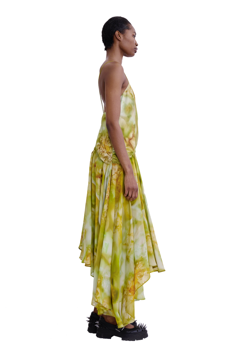 SAGE MOLTEN FLORAL MAGNOLIA DRESS