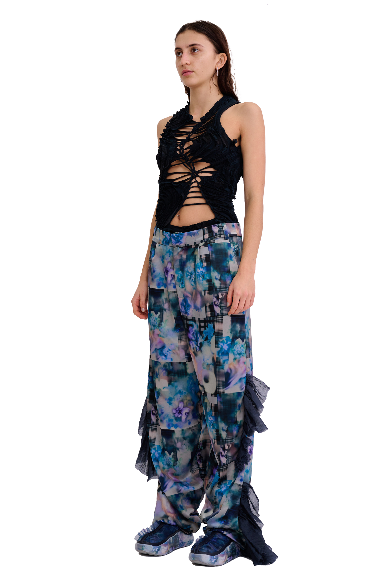 NAVY GARDEN BLUR DANTE RUFFLE TROUSER | COLLINA STRADA