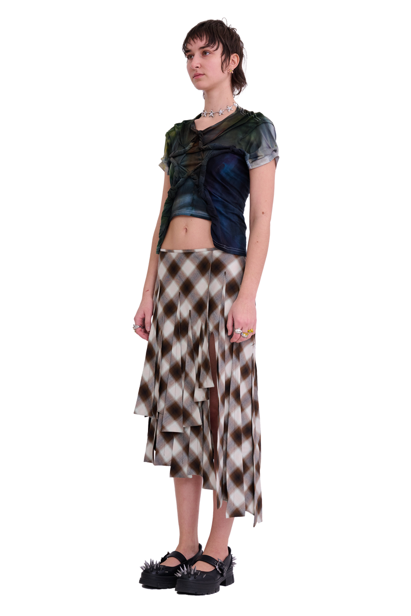 LIGHT BROWN PLAID DRIZZLE SKIRT