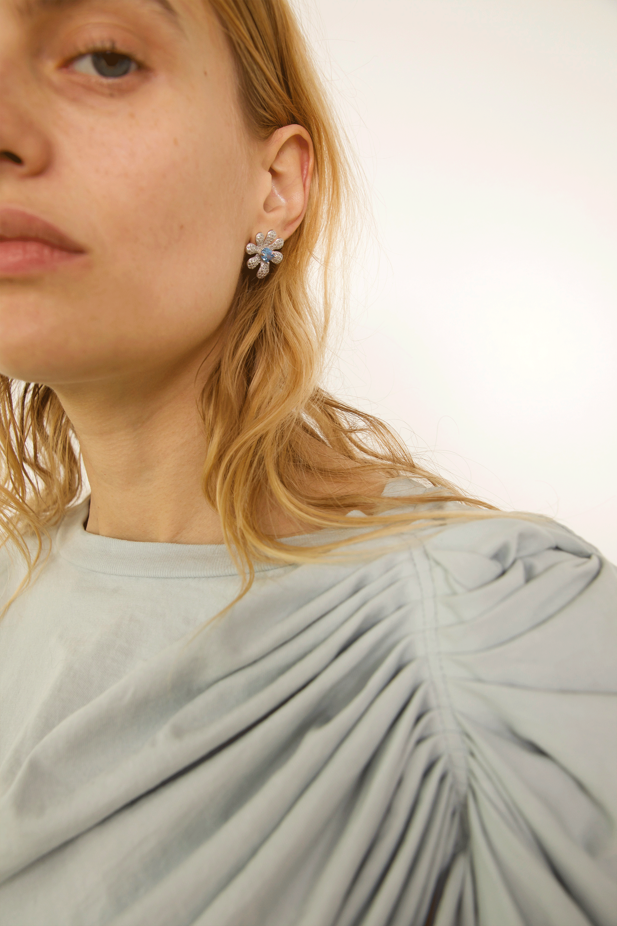 SKY PAVE SQUASHED BLOSSOM EARRING