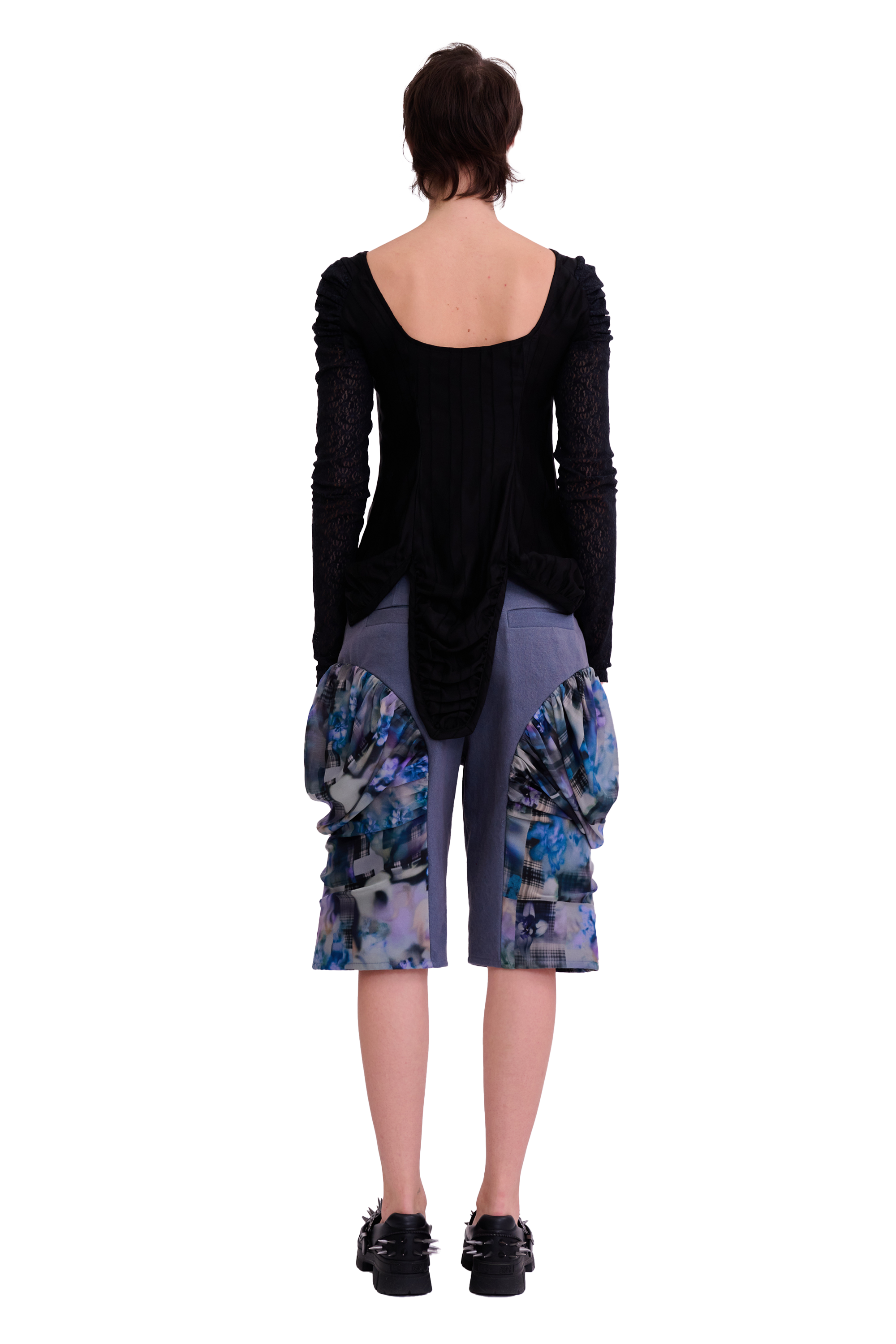 BLACK SATIN STRIPE MAGNOLIA TOP