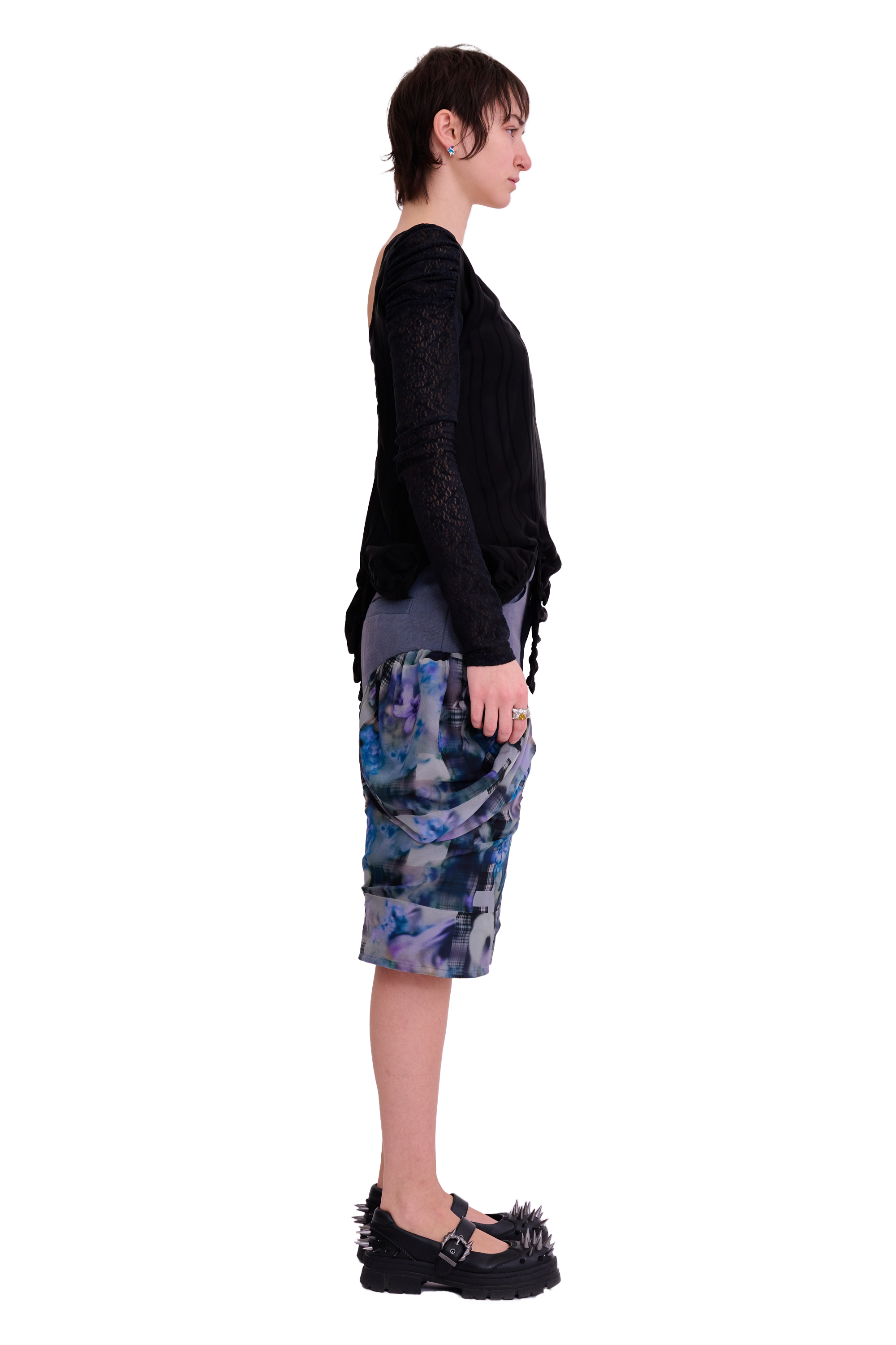 BLACK SATIN STRIPE MAGNOLIA TOP