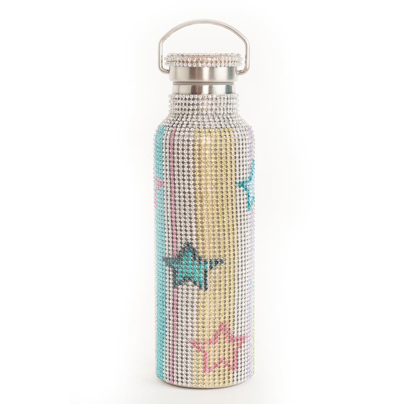STAR STRIPE MULTI RHINESTONE WATER BOTTLE