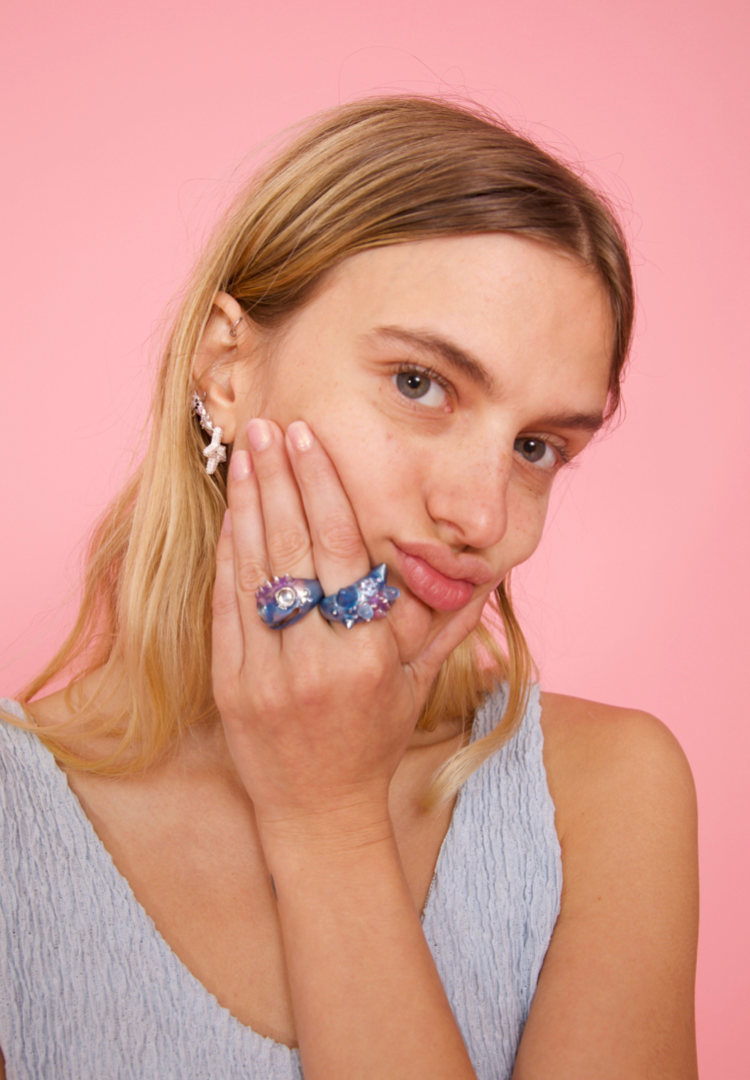 SOFT BLUE ALIEN RING