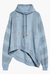 STORM BLUE FLOWER STRIPE WAVE HEM HOODIE 