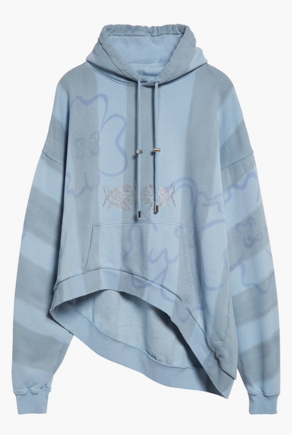 STORM BLUE FLOWER STRIPE WAVE HEM HOODIE COLLINA STRADA Collina Strada