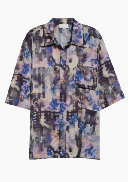 NAVY GARDEN BLUR MARKET BUTTON UP