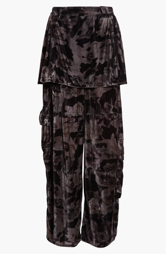 BLACK WATERCOLOR ROSES LAWN SKIRT CARGO PANT