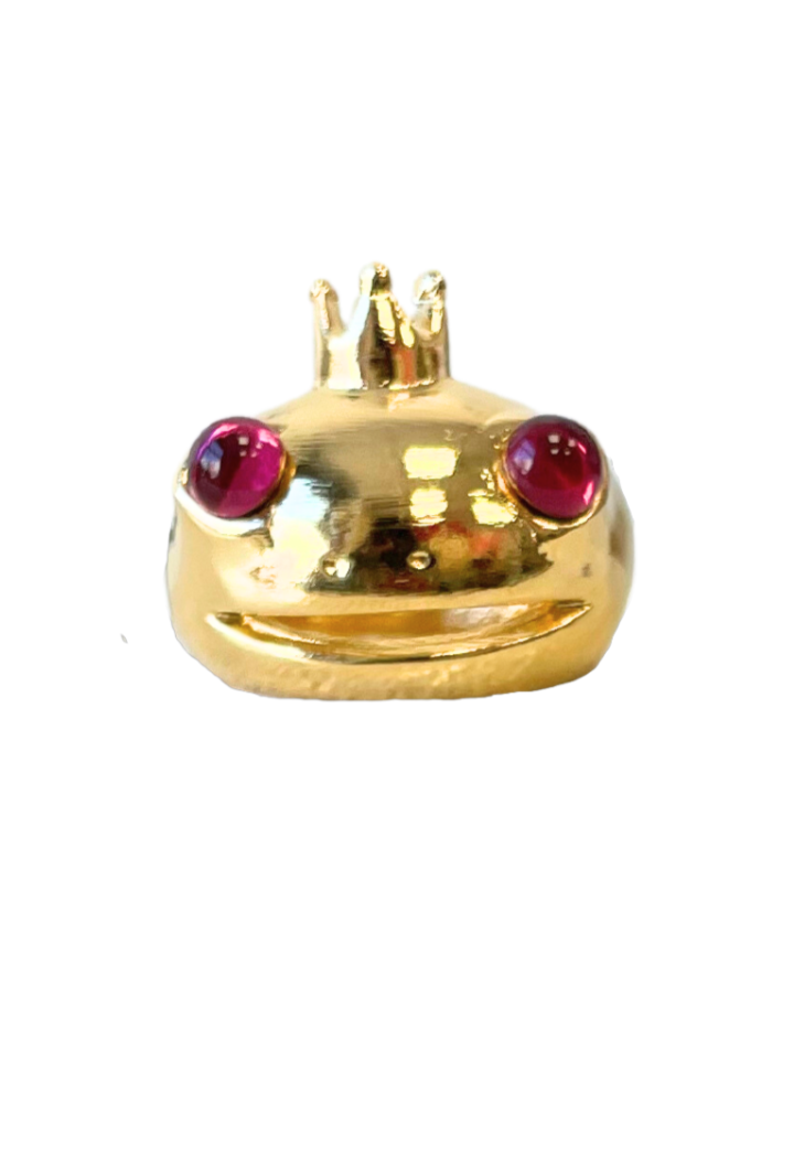 GOLD PINK FROG PRINCE RING