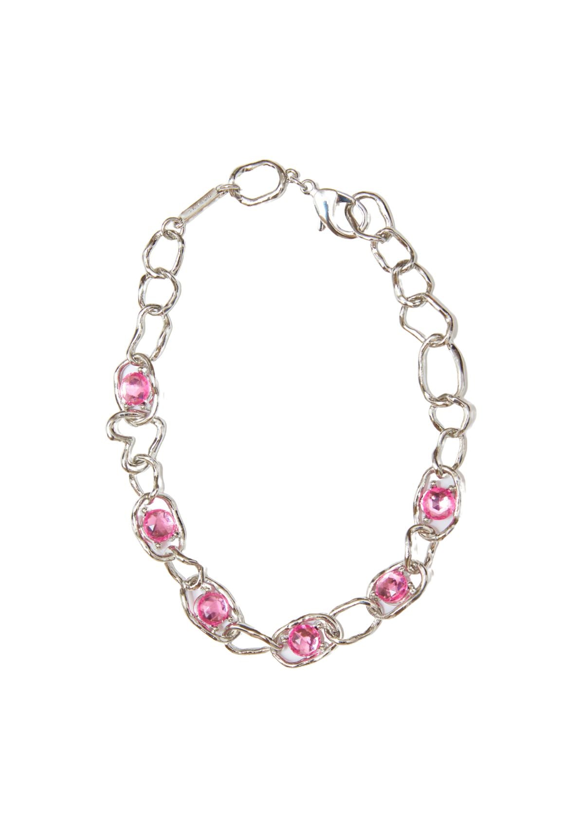 SILVER PINK GEMSTONE CRUSHED CHAIN NECKLACE