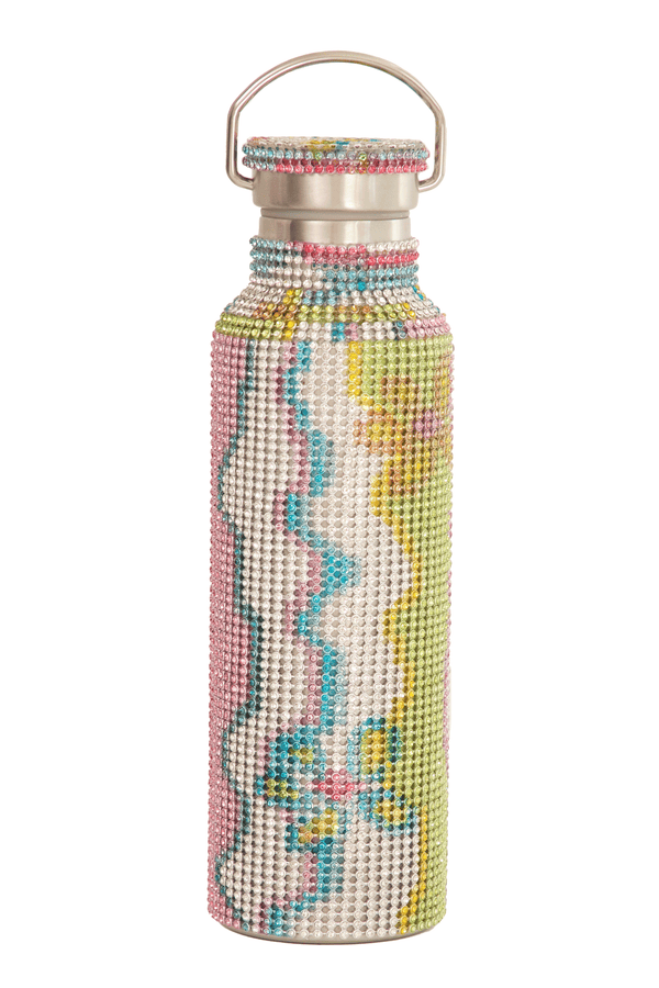 MULTI WAVY FLOWER RHINESTONE WATER BOTTLE