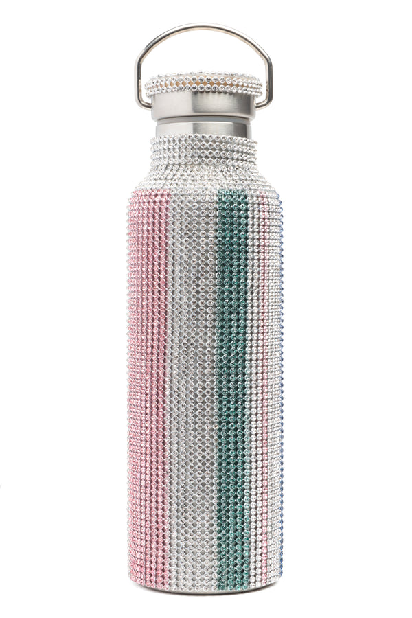 MULTI STRIPE RHINESTONE WATER BOTTLE