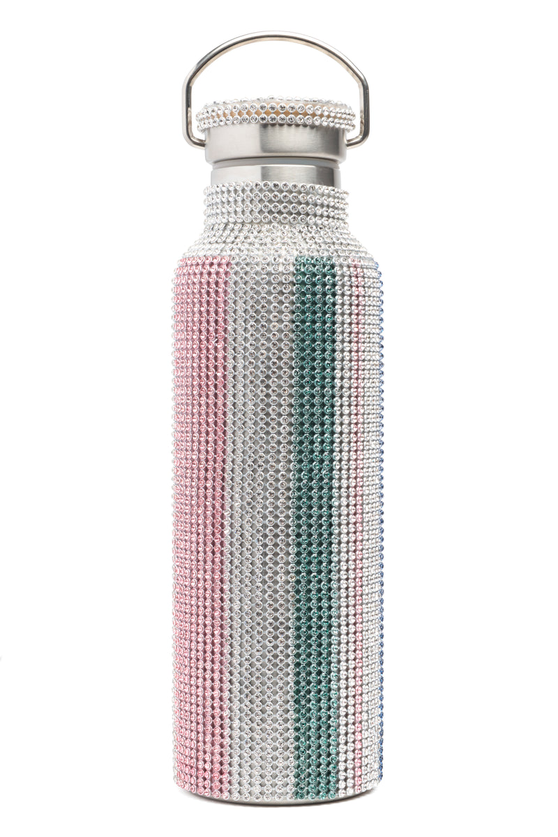 MULTI STRIPE RHINESTONE WATER BOTTLE