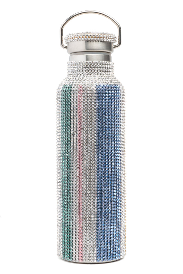 MULTI STRIPE RHINESTONE WATER BOTTLE