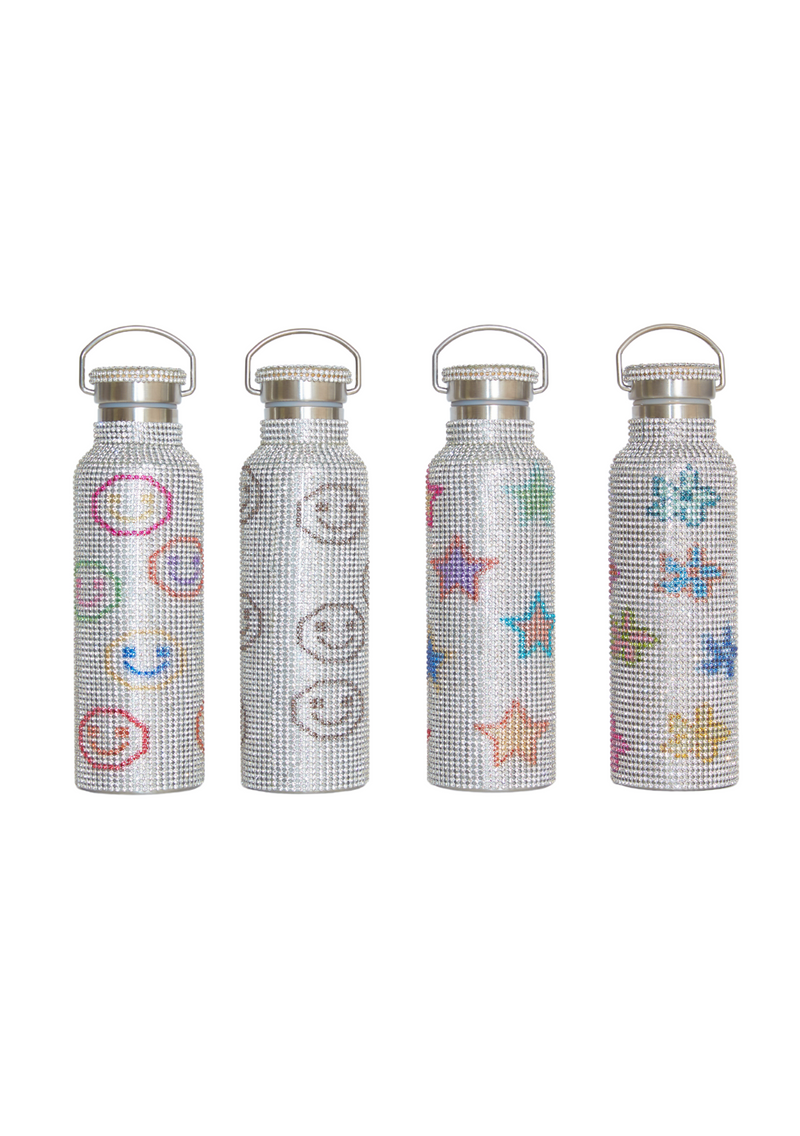 Smiley Face Water Bottle Happy Face Water Bottle Emoji Face Drinkware  Personalized Rhinestone, Boho Retro Vibe Cup 