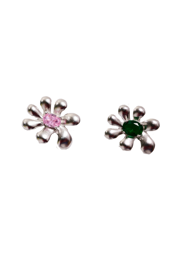 LIGHT ROSE-EMERALD SQUASHED BLOSSOM EARRING