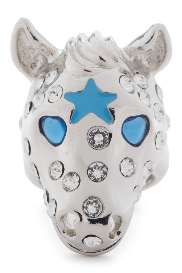 Baby pony ring with rhinestone freckles. Hand enameled.