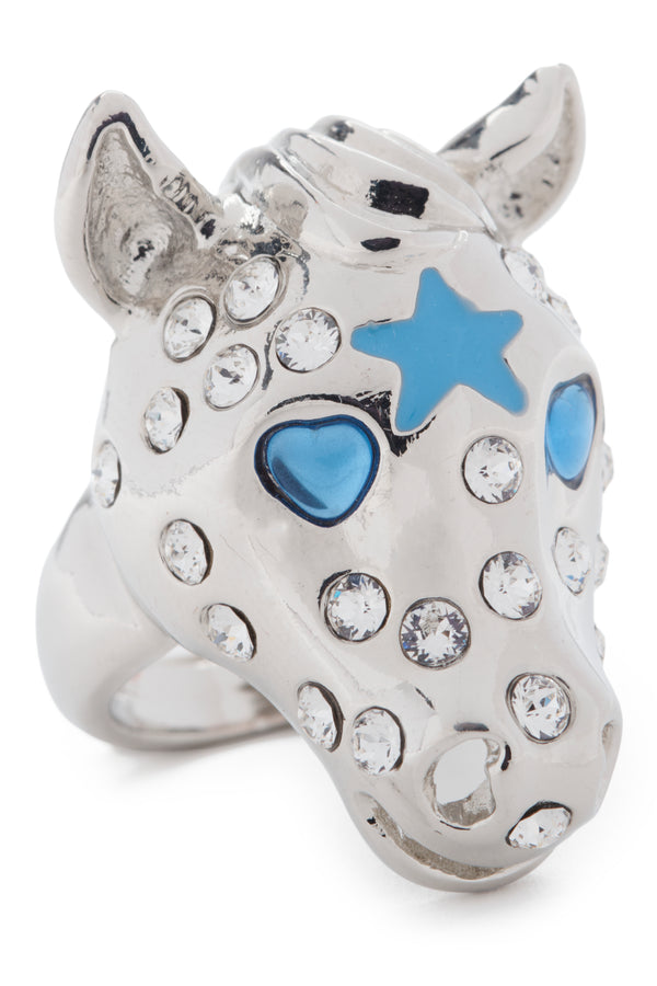 Baby pony ring with rhinestone freckles. Hand enameled.
