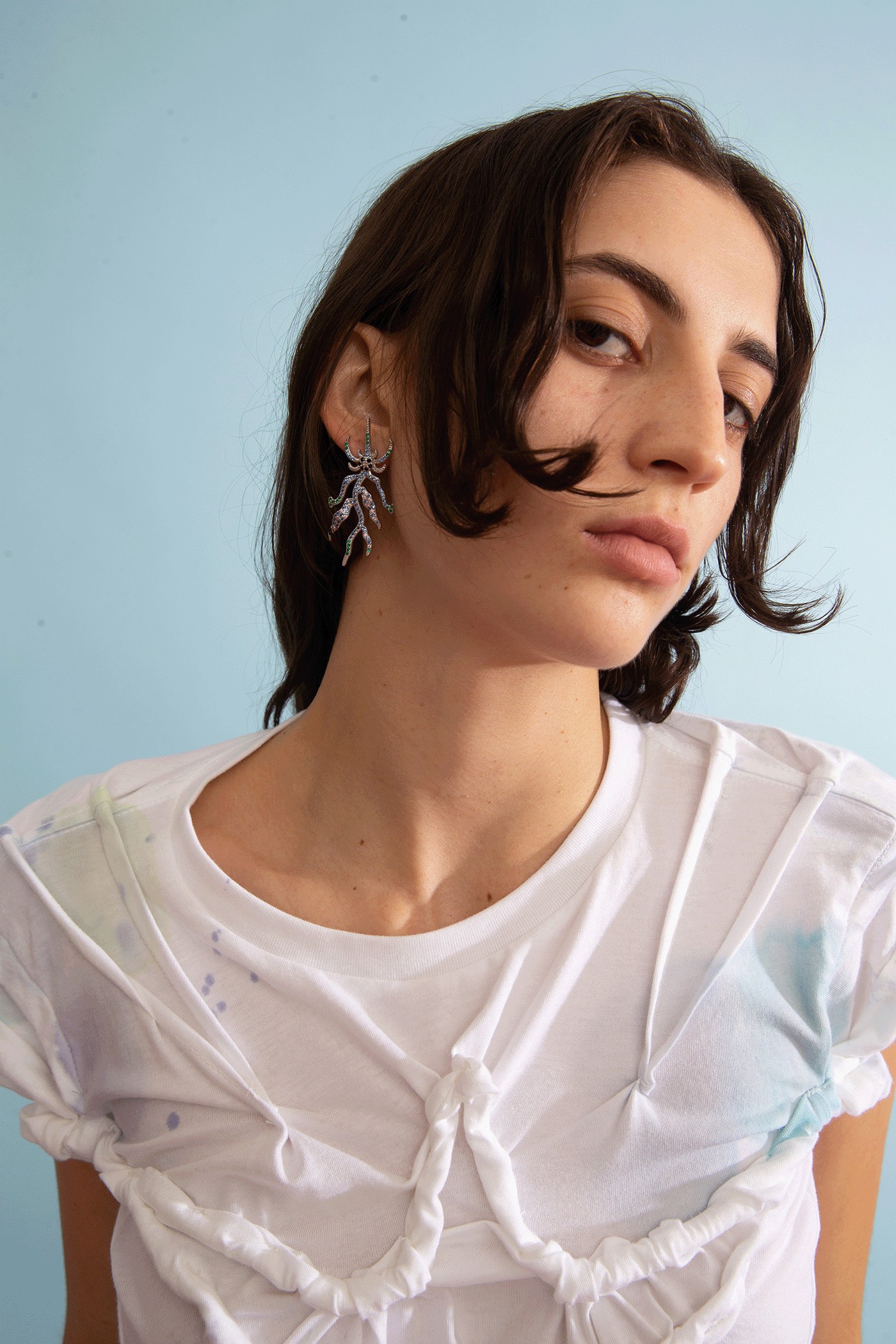 AQUAMARINE SPIKE MONSTER MIX EARRING