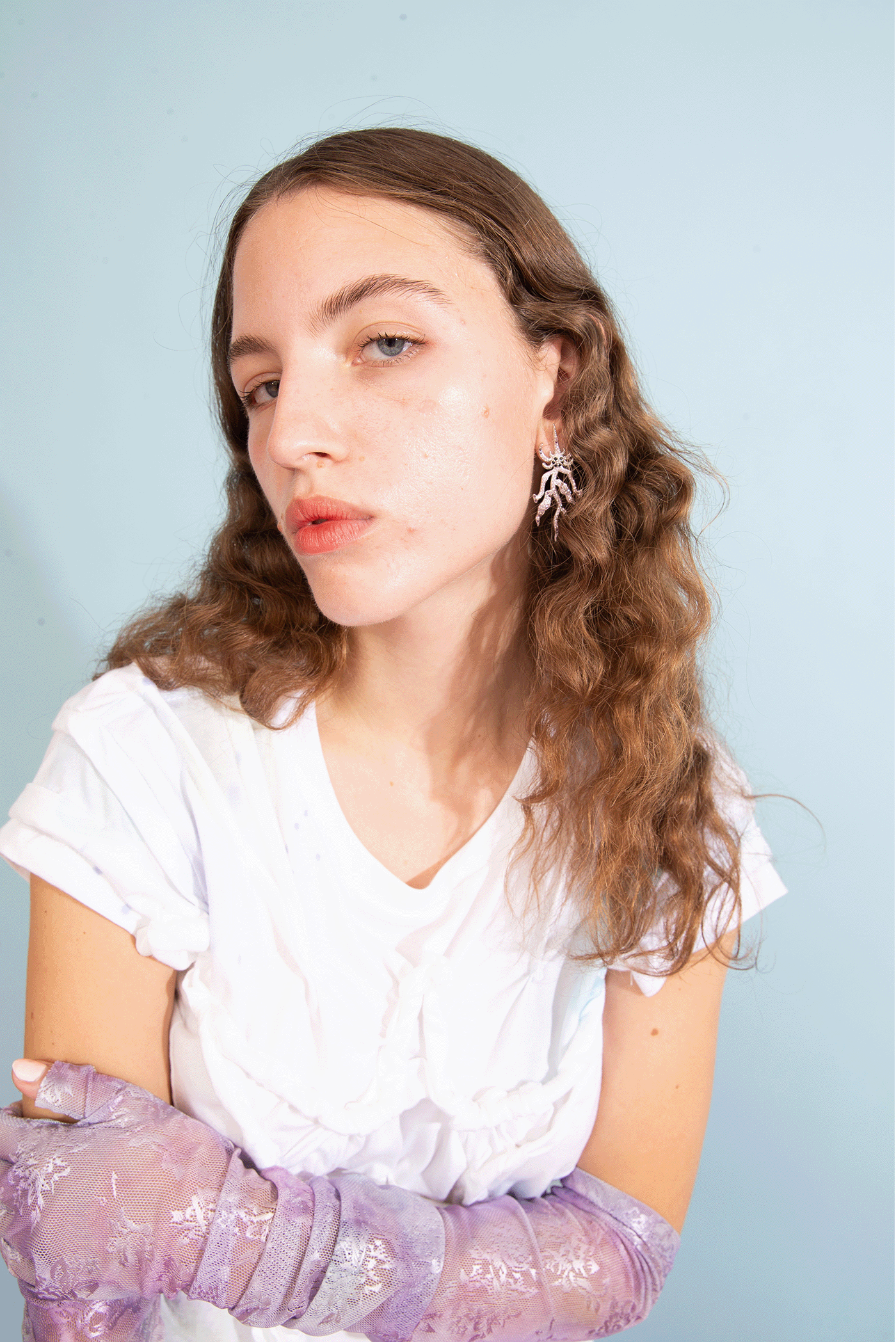 LIGHT ROSE SPIKE MONSTER MIX EARRING
