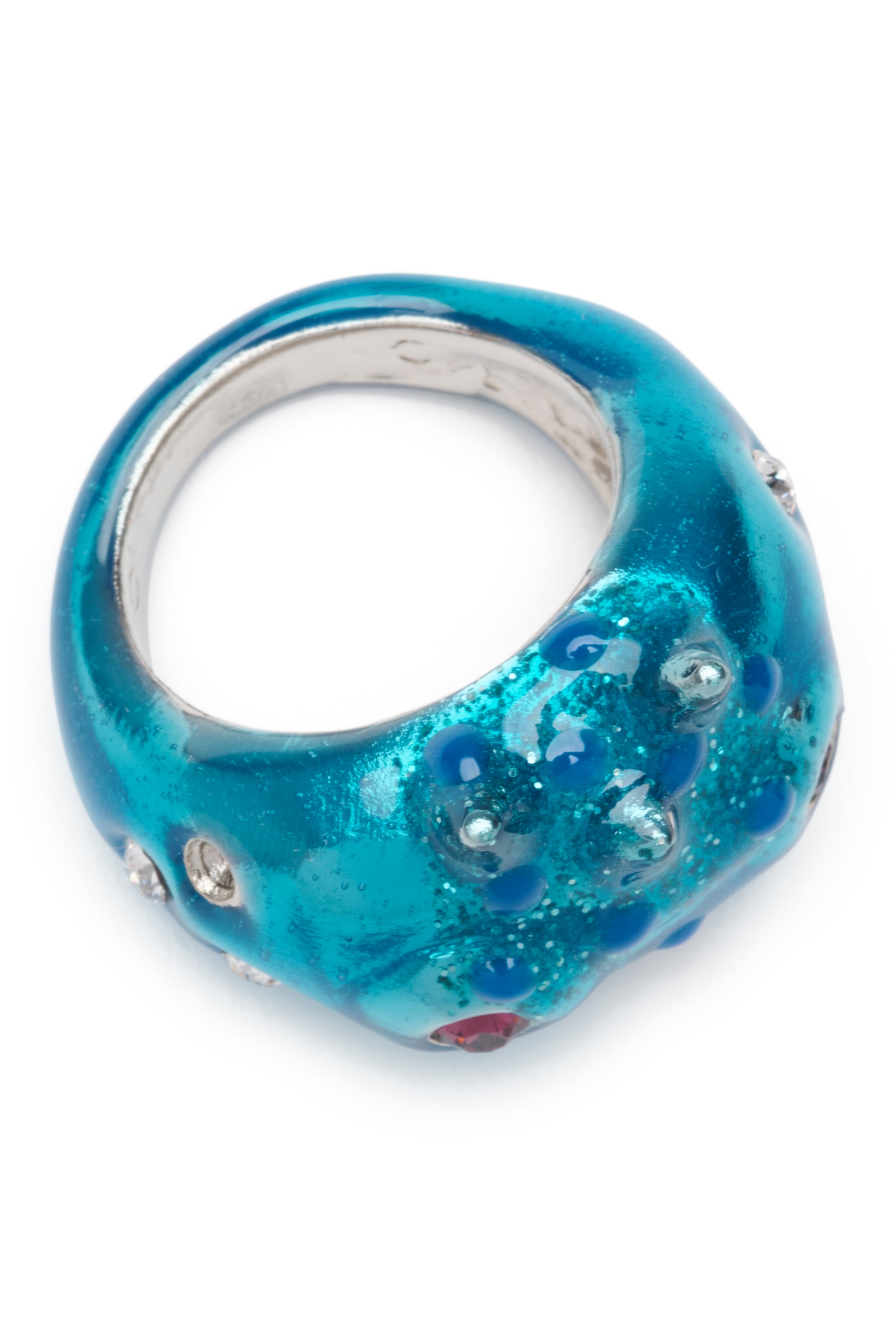 Baby rhino ring with rhinestone eyes.