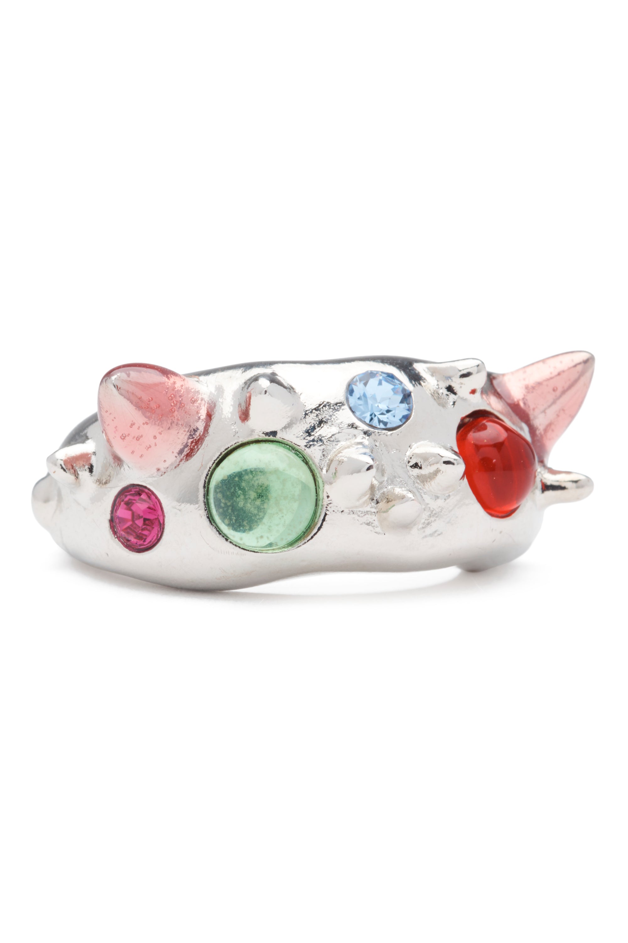 Spiky ring with crystals and cabochons.