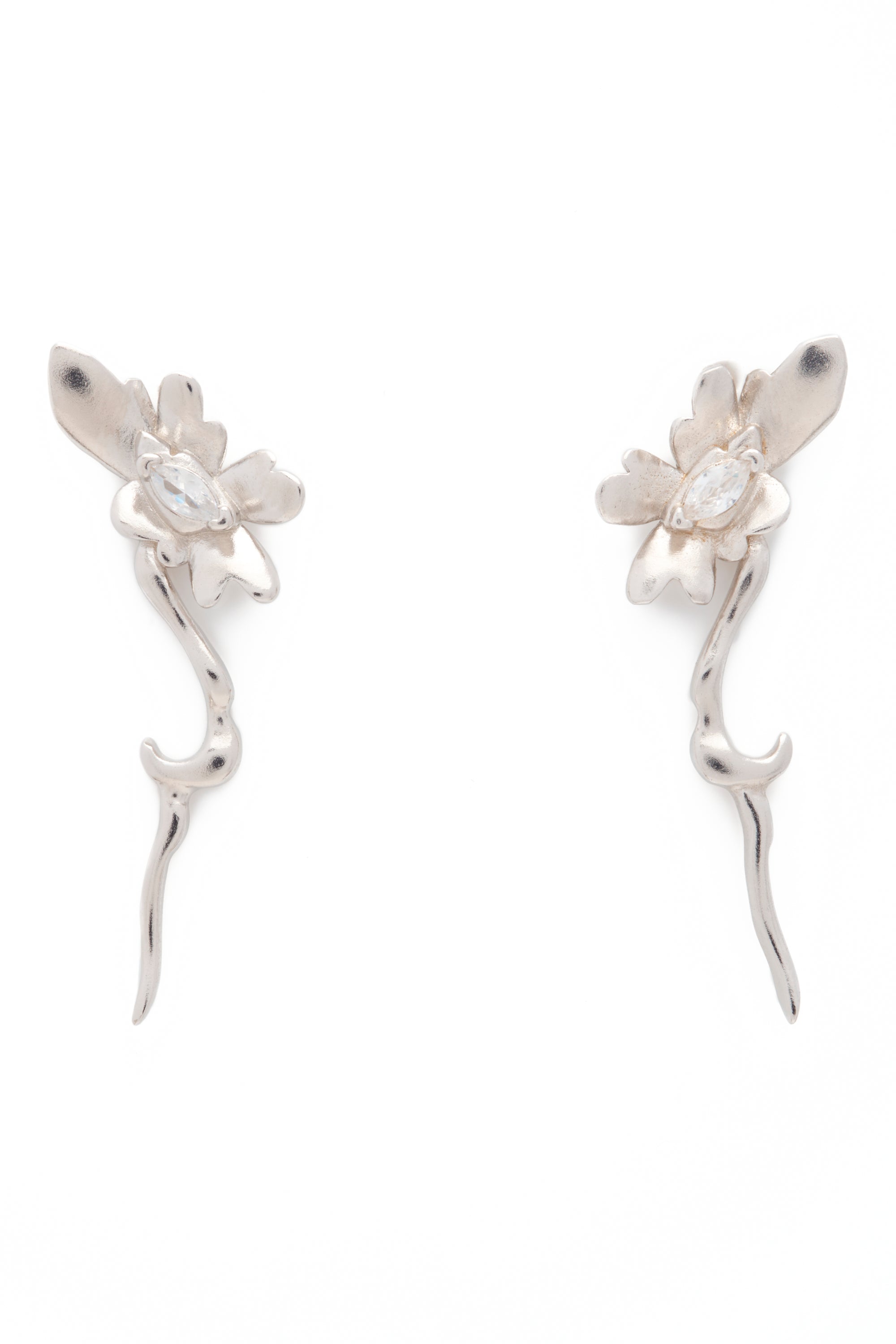 Sterling silver daisy earrings with crystal clear gemstones. Sterling silver stud back.
