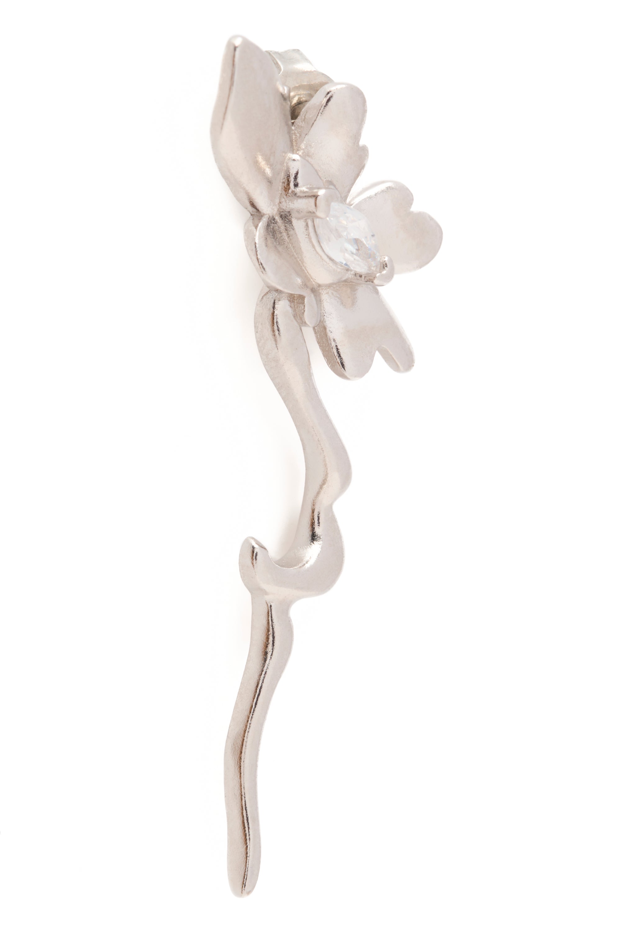 Sterling silver daisy earrings with crystal clear gemstones. Sterling silver stud back.