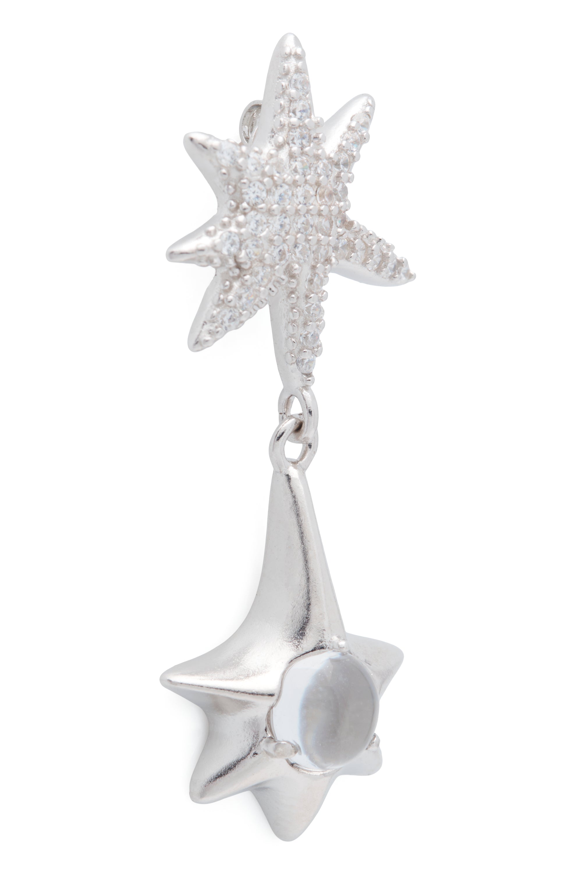 Clear star drop earrings with clear rhinestones. Stud back.100% sterling silver and cubic zirconia